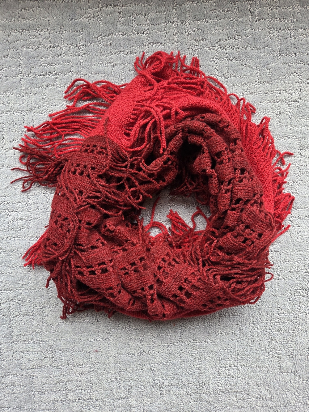 Red Fringe Knit Infinite Scarf - Women's Accessory